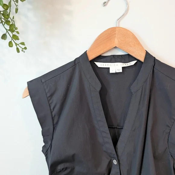 Veronica Beard Black Button-Down Ruched Shirt Dress - Picture 4 of 8